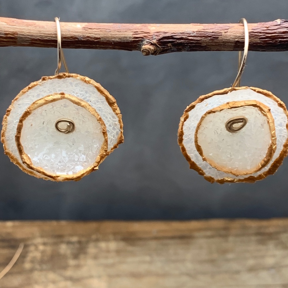 Handmade Diamond Dust Circle Earrings Gold Accent - Picture 5 of 7